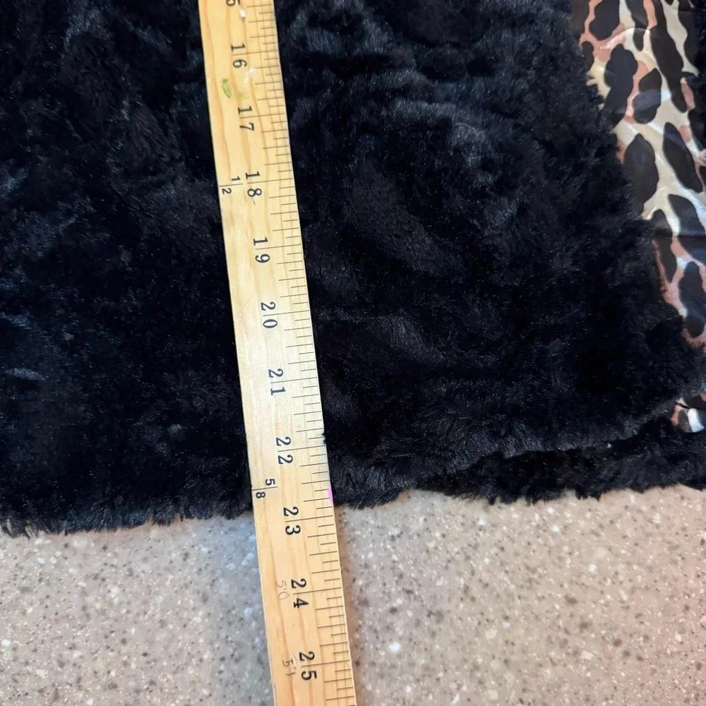Betsey Johnson Shaggy Faux Fur Black Vest Large Festive Rockstar Y2K Retro Party - Picture 3 of 7